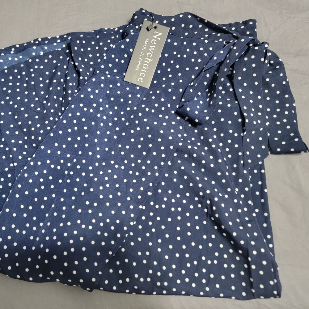 NWT Navy And White Polka Dot Wrap Skirt